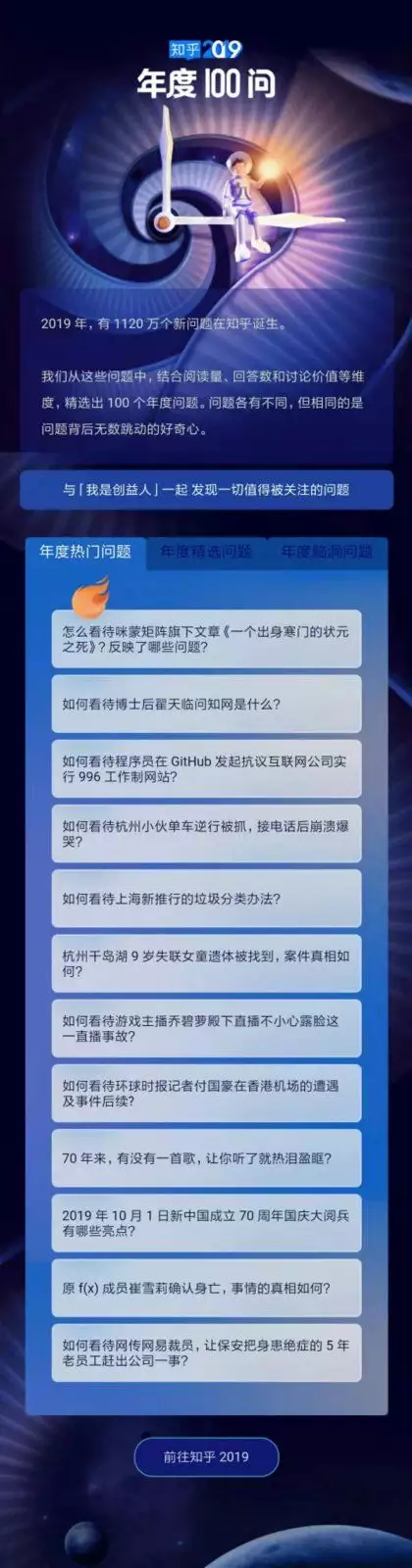 知乎公布2019年度100问：一个好问题就已经是答案播报文章