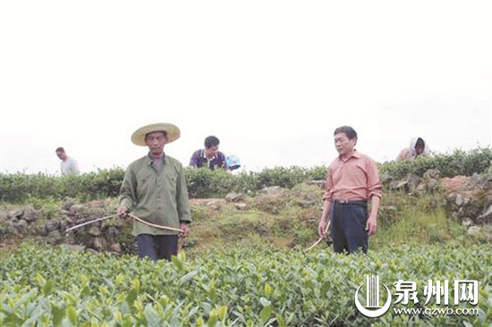 陈其伟（右）与村民在田间忙活 