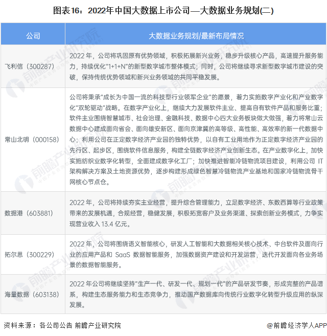 图表16：2022年中国大数据上市公司——大数据业务规划(二)