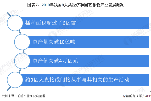 图表7：2019年我国9大类经济和园艺作物产业发展概况
